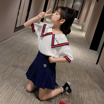 jk uniform skirt genuine childrens summer thin original short-sleeved primary school girl suit full set of college style summer clothes