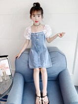 Tide brand girl denim dress summer dress Hong Kong style big boy new foreign child princess dress girl summer skirt