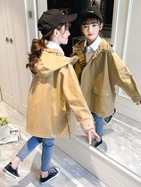 Tide brand girl windbreaker coat big childrens new style autumn dress fashionable girl Korean long British style
