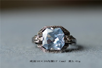 vintage Europe 800 silver retro - mosaic blue princess square cutting crystal ring back to the antique jewelry