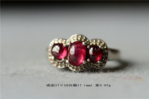 vintage Europe Reflow 925 Silver Retro Molar Natural Red Shark Crystal Gem Ring diameter 17mm