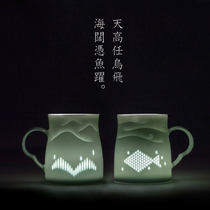 Landscape Birds and fish Exquisite cup Ceramic mug Couple cup Birthday gift Jingdezhen creative cup