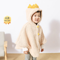 Baby cloak winter plus velvet windproof men and women baby thickened spring and autumn coat hooded cloak lamb cashmere warm