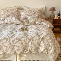 French vintage pastoral style cotton knitted cotton printed four-piece set skin naked sleeping Sky cotton single double bed