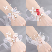 Girl Princess Girl Performance Handwear Wedding Flower Children Wedding Dress with Ornaments Brackets Flower Wrist Flower