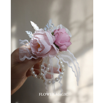 (Liuying Star) delicate cute and gentle pink lace bridesmaid group wrist flower hand flower Pearl hand