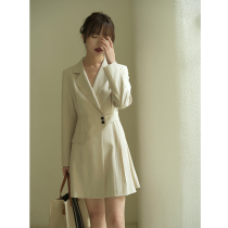 MIXABO chic pleated blazer skirt waist 2022 spring long sleeves short small size workout dress womens apricot color