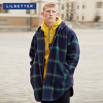 Lilbetter woolen coat men long plaid woolen coat English style hooded fashion winter jacket