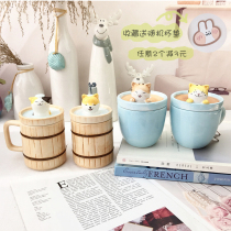 Animal mug with lid spoon Ceramic cup Couple household a pair of Japanese couple birthday gift Female male
