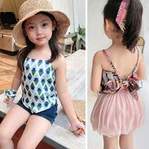 Girls Suspenders Silky Damask Stretch Summer Girls 3-8 years old Wild Belly thin sexy halter Base Vest
