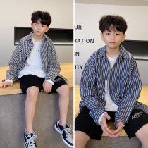 Boys' Shirt Spring and Autumn New Children's Wear Children's Long Sleeve Korean Loose Plaid Stripe Casual Shirt Big Children's Autumn Wear
