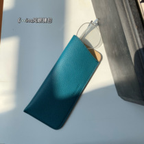 Self-reserved niche ins limelight layer cowhide men and women myopia glasses bag portable simple temperament sunglasses storage bag