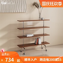 Modern Caisecai Middle antique floor shelf ins mobile cart solid wood bookshelf simple Magazine display rack