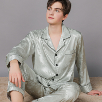 Silk pajamas mens set silk long sleeves spring and autumn summer mulberry silk home wear two-piece set plus size ice silk