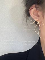 Super fairy ear wire ~ smart ribbon earrings metal bow earrings Korean niche design cold wind earrings female