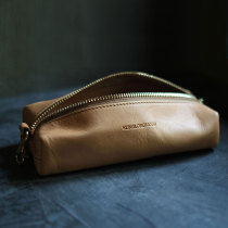 KONGLONGMOGU FULL LEATHER HAND WORK DAY DEPARTMENT BRIEF STORAGE Large Capacity Tannic Bull Leather Square Zipper Pen Bag