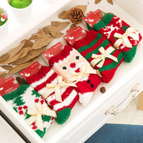 Winter New Coral Suede Floor Half Suede Female Streaks Christmas Tree Socks Towel Socks Christmas Gifts