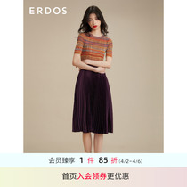 ERDOS retro round neck striped with 50% sleeves wool blend female-knitted sweatshirt sweaters workout workmanship