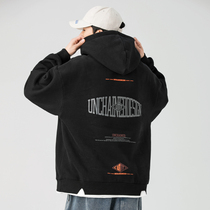 GBOY autumn and winter plus velvet padded sweater mens tide ins hooded loose trend Joker fake two-piece coat