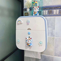 Punch-free toilet bathroom cute waterproof sanitary tissue rack toilet paper hanging wall drawing box toilet rack