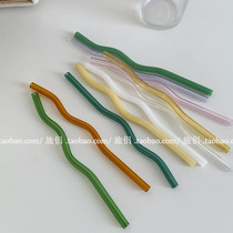 Traveller Korean ins heat-resistant wavy shape glass straw summer colored juice drink straw stirring rod