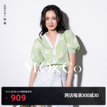 Yang power Tongtong-MOCO Summer new Bubble Sleeve Butterfly Pattern Knit Cardigan blouses Moanke