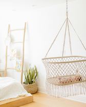 ins Nordic baby hanging basket rocking chair outdoor casual white cotton rope woven cradle childrens homestay decoration
