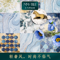 Blue tiles Light luxury personality Gilt floor tiles Bathroom kitchen wall tiles Nordic balcony villa tooling tiles