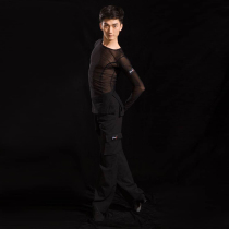 Pans dance clothes new mens Latin dance all-spandex net shirt training uniforms performance mens T-shirt