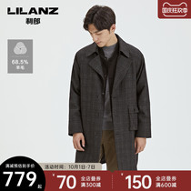 Lilang official trench coat men with wool long trend lapel lapel check fashion 2021 autumn coat men