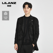 Lilang official woolen coat men long trend lapel jacquard pattern 2021 New handsome coat men