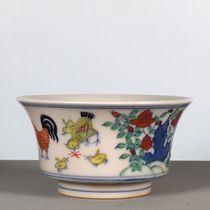 Antique Ancient Play Miscellaneous Old Goods Old Goods Old Goods Ancient Porcelain Bright and Colorful Chicken Cylinder Cup Whole Pint Old Porcelain