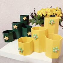 Nordic four grid ins diagonal plug creative pen holder multifunctional desktop decoration decoration decoration makeup brush barrel storage box