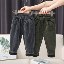 Boys autumn and winter plus velvet pants 2021 New corduroy Korean version padded cotton pants fashion casual burst trousers tide