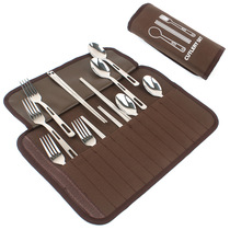  Outdoor outdoor camping tableware 12-piece set barbecue bag portable stainless steel spoon chopsticks fork travel bag cookware portable