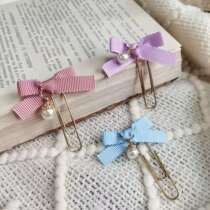 Glazed European and American style pin INS Wind pin pendant ribbon bow Pearl bookmark pin hand tent decoration