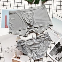 Couple underwear summer season seamless ice silk lace men and women pair cotton underwear sexual passion set