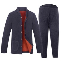 Mid-aged mens gaFat plus warm suit cardiovert button winter clothing blouse with velvety thickened suede and velvety pants