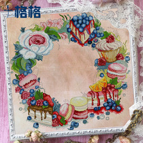  Ten grid DMC cross stitch kit Hanging painting Living room bedroom sweet cake garland white cloth hand-dyed cloth