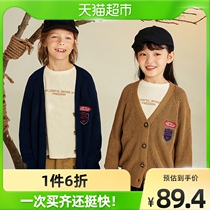 Plant wood Clothing Pure Cotton Retro Patch Cloth Embroidered Jersey Children Sweater 2021 Fall New V Collar Boy Sweaters