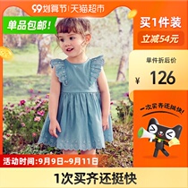 Mini Balabala Girl Dress 2021 Summer Baby Cotton Sweet Net Red Denim Dress