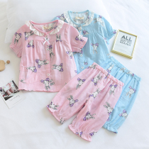 Children Summer thin girl short sleeves 7 Pants Pure Cotton Cotton Cloth Sleeping Clothes Baby air conditioning Childrens CUHK Houseclothes