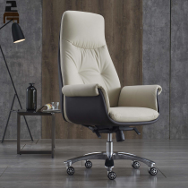 Simple boss chair leather chair Office chair Comfortable reclining lunch break chair Leather shift chair President cowhide computer chair