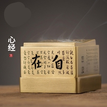 Plate incense burner Antique copper household tea ceremony ornaments Sandalwood incense stove Square portable plate incense box Heart Sutra worship incense burner