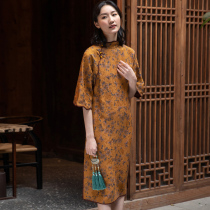 Silk flower Luo Hongyun yarn literary retro new Chinese style improved stand-up collar thin Tang dress female cheongsam skirt female dress