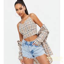 UK direct mail NL 2021 spring and summer retro plaid shorts with base camisole 5 17