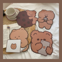 Korean ins cute girl cute bear eating biscuit mouse mat coaster meal mat