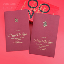 English New Years greeting card piece creative retro metal bronzing New Year holiday folding blessing simple Thanksgiving belt envelope