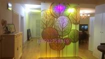 Customized toughened art glass porch partition screen toilet wet and dry partition frameless door transparent happy tree