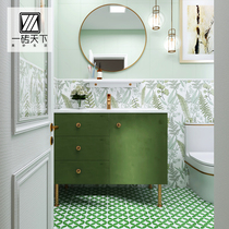 Nordic Toilet Tile Green Small Flower Brick Bathroom Balcony Toilet Wall Brick Kitchen Dining Room Floor floor tiles